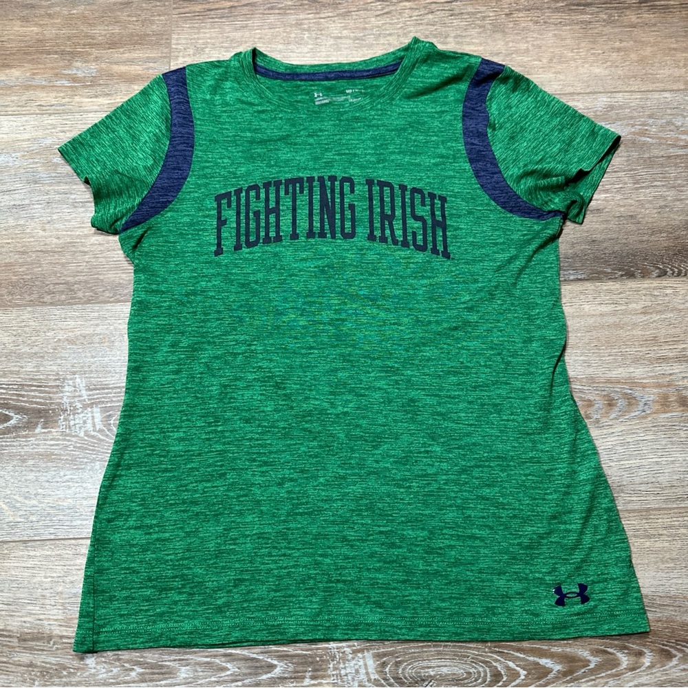 Under Armour Notre Dame Green Heat Gear shirt with Navy Accents